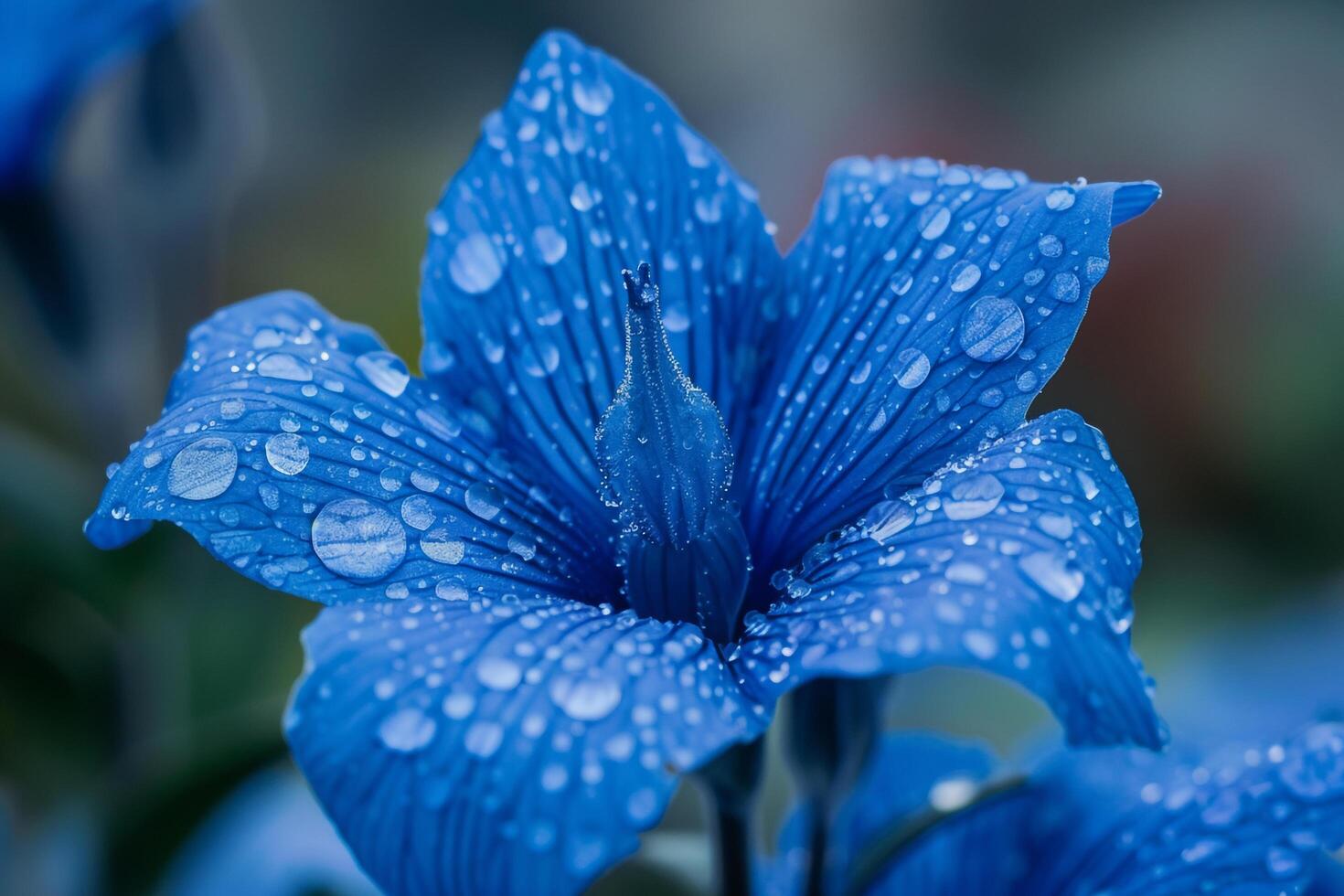 Gentian Flower with Dew Drops on Petals. Nature. Background photo