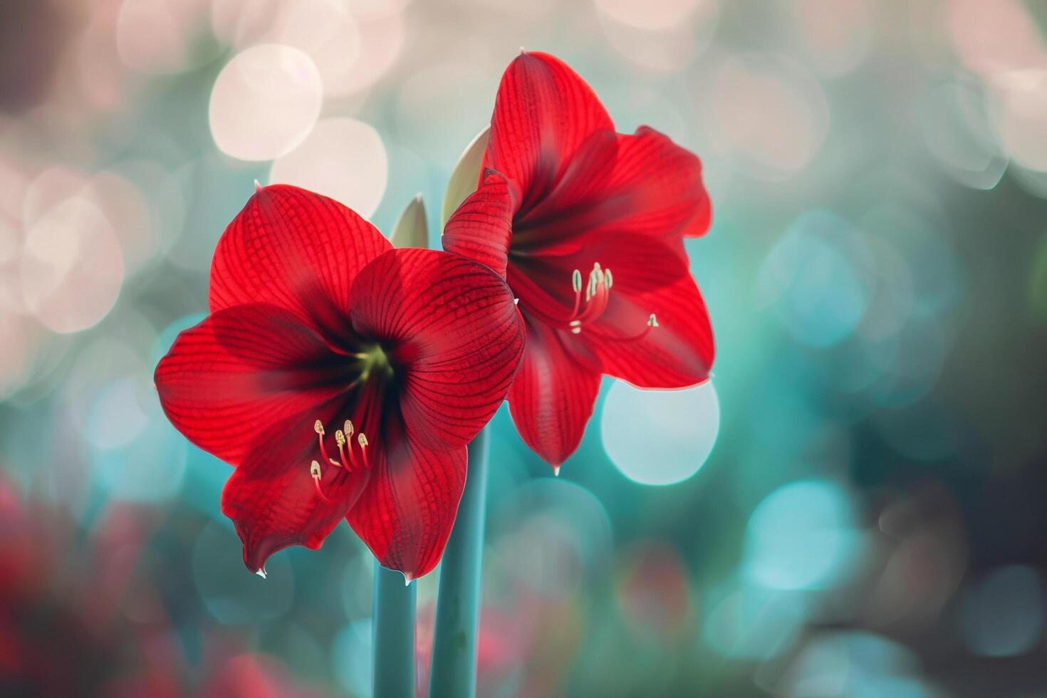 Red Amaryllis Flowers in Bloom Nature Background photo