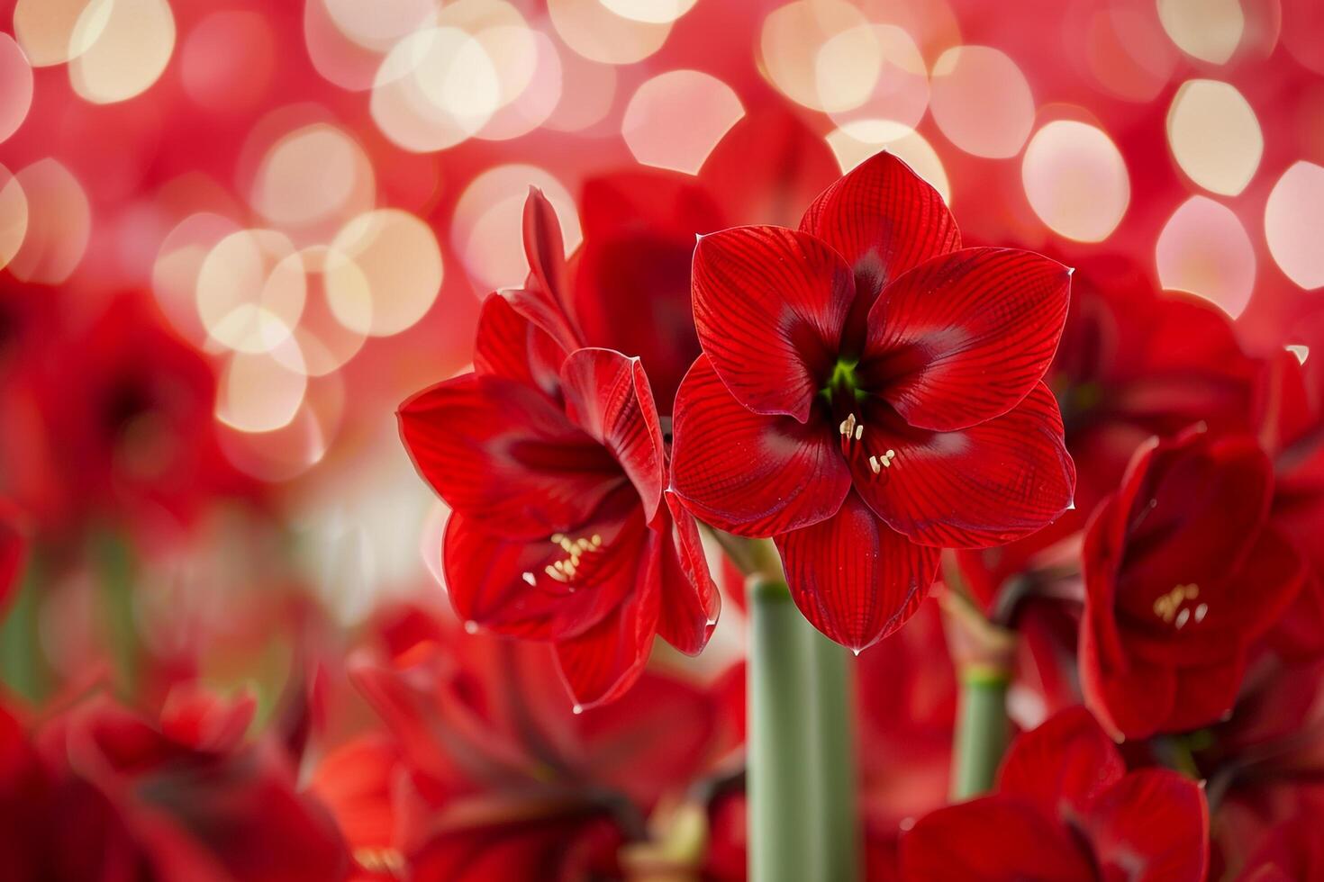 Red Amaryllis Flowers in Bloom Nature Background photo