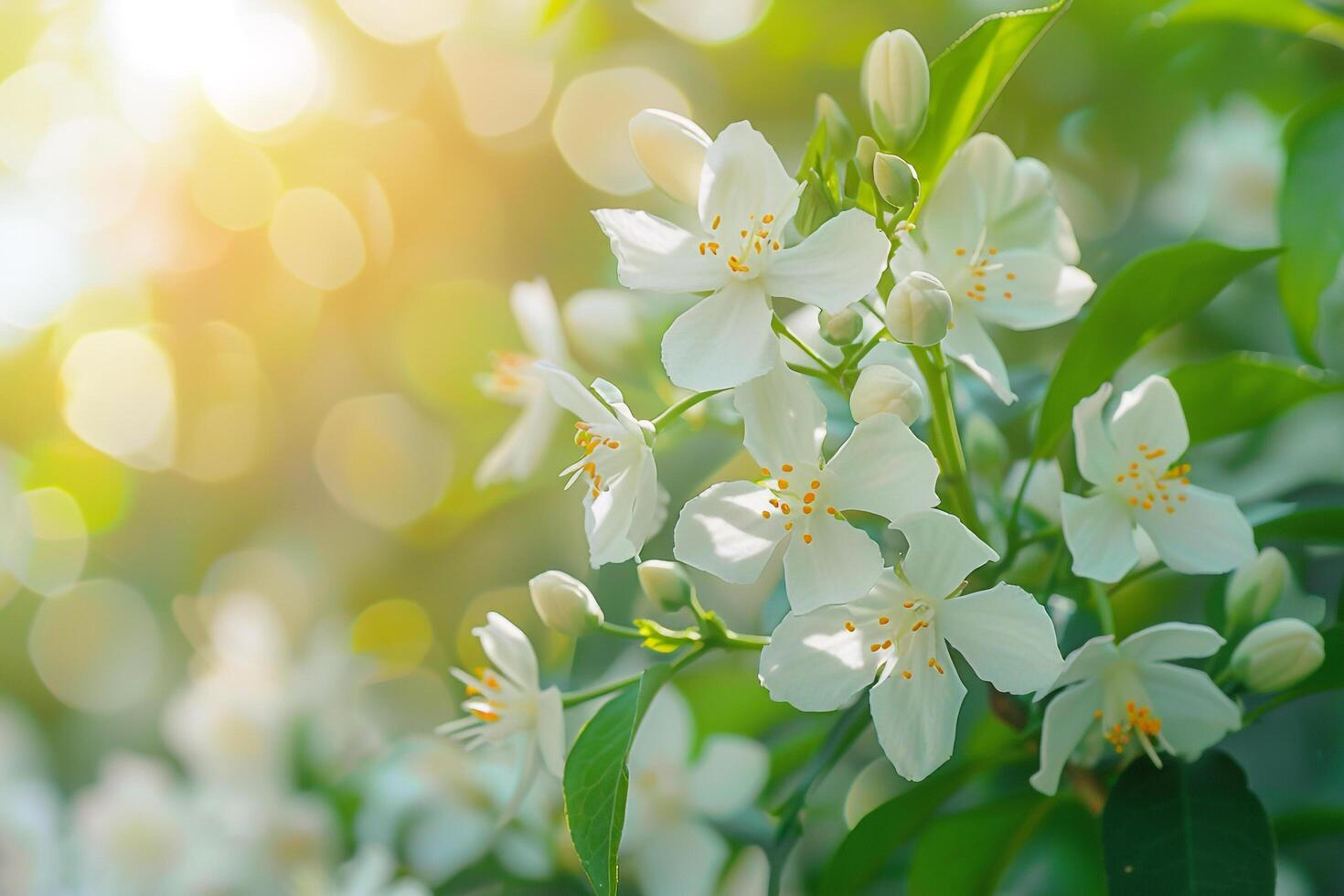 Jasmine Flowers in a Sunny Garden with  Colors Nature Background photo