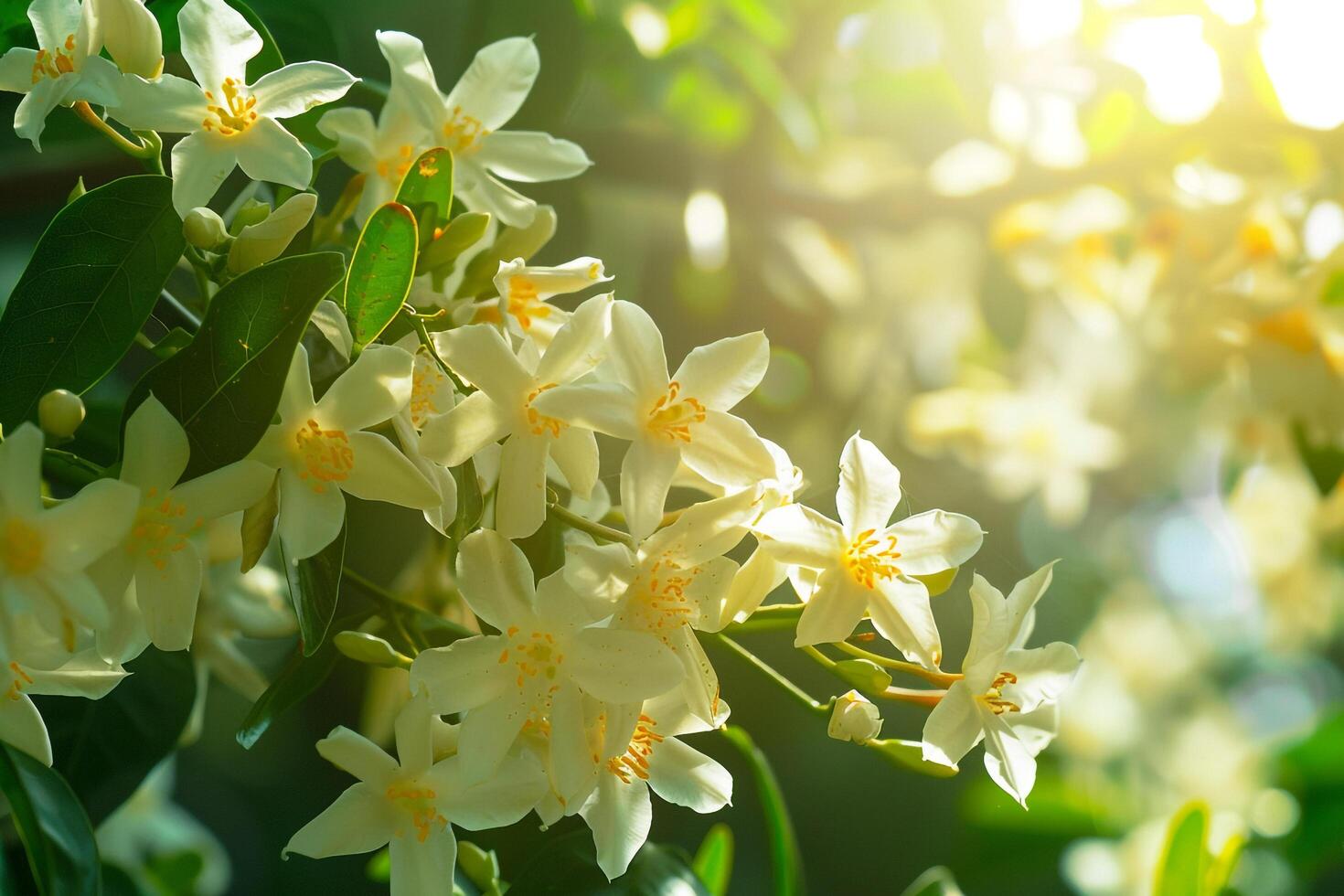 Jasmine Flowers in a Sunny Garden with  Colors Nature Background photo