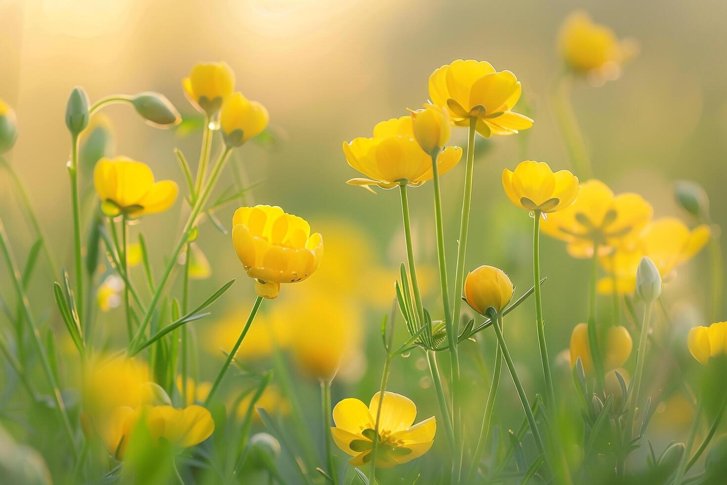 Yellow Buttercup Flowers. Nature Background photo