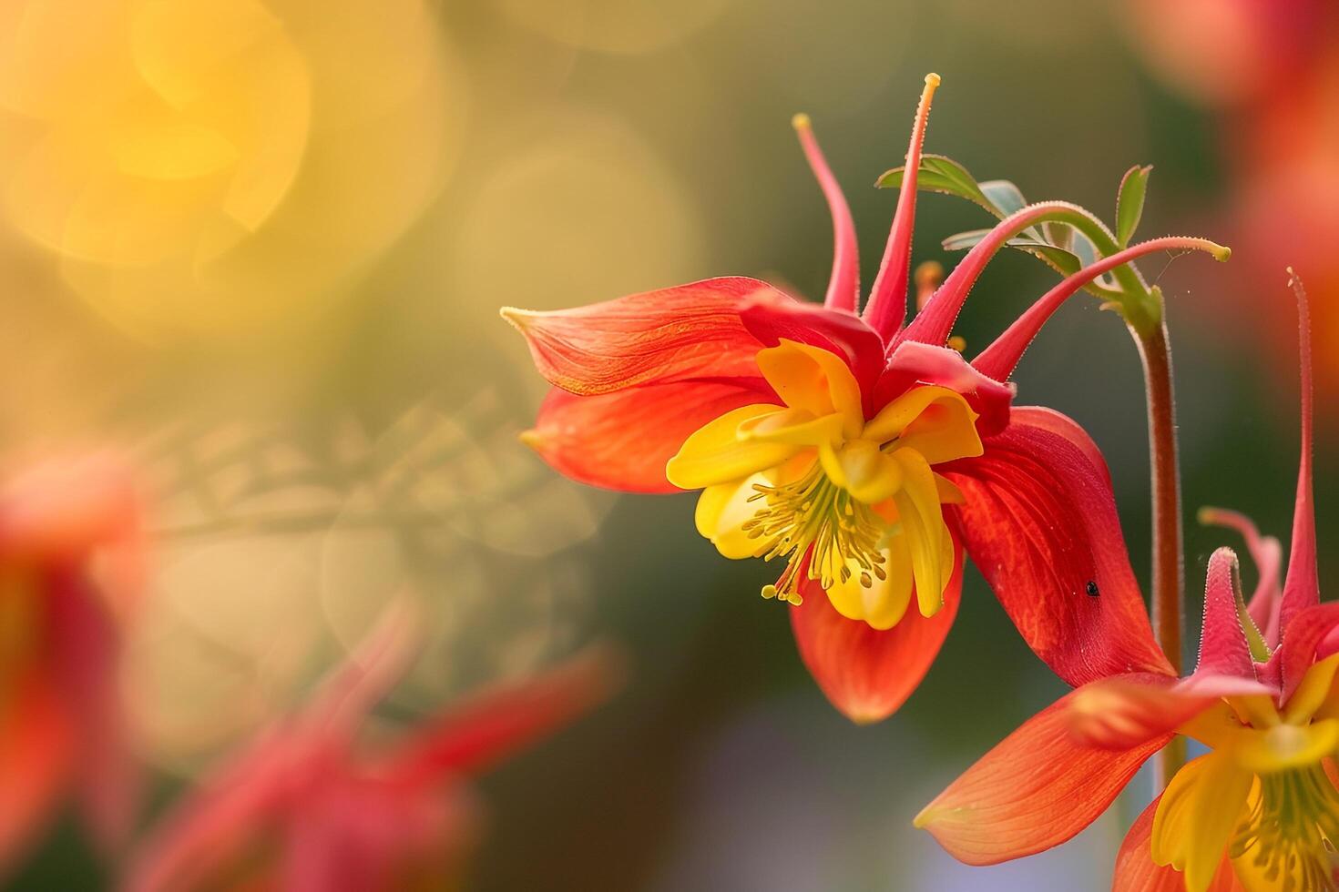 Red and Yellow Columbine Flowers. Nature Background photo