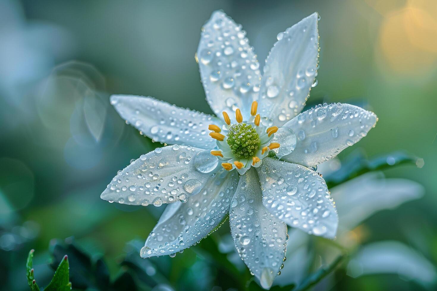 Edelweiss Bloom with Dew Drops. Edged Texture. Nature Background photo