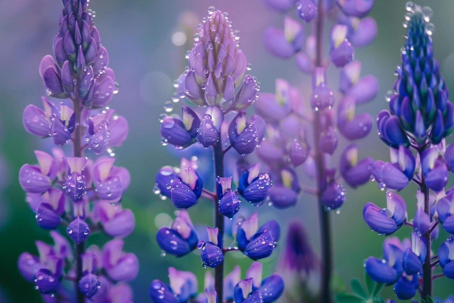 Lupine Flowers with Dew Drops. Edged Texture photo