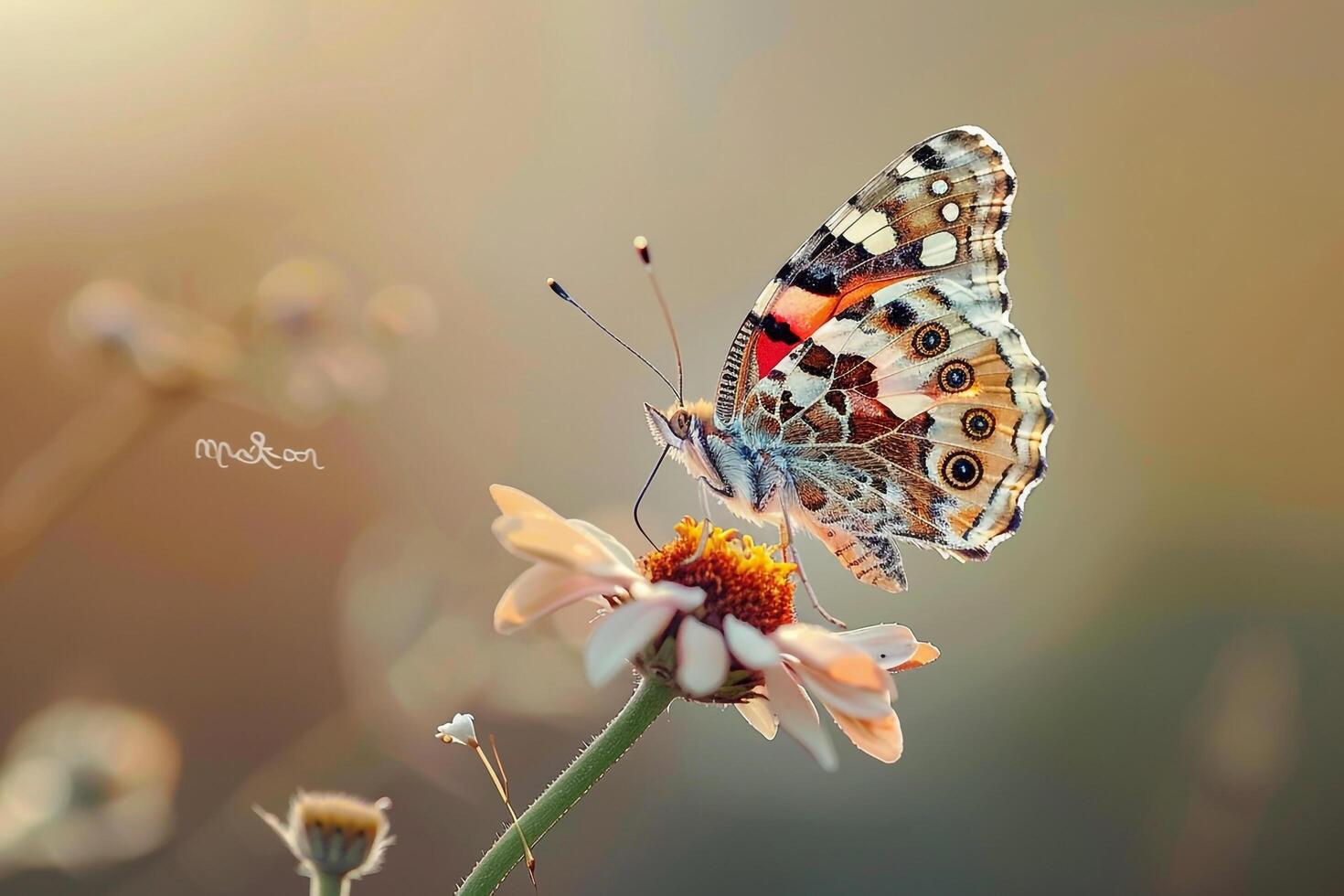 Butterfly Perched on Flower  Nature Background photo