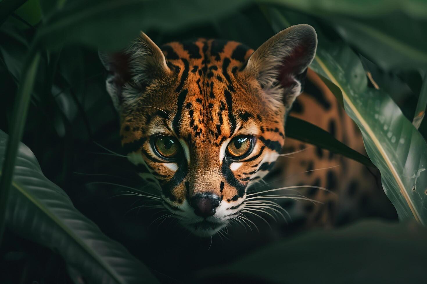 Nature Background of an Ocelots Mesmerizing Eyes in the Dappled Light of a Rainforest Background Nature photo
