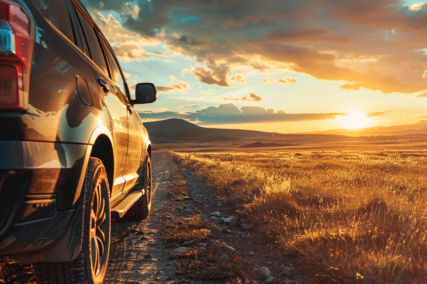 Family SUV on a scenic road trip. natural background. Nature photo