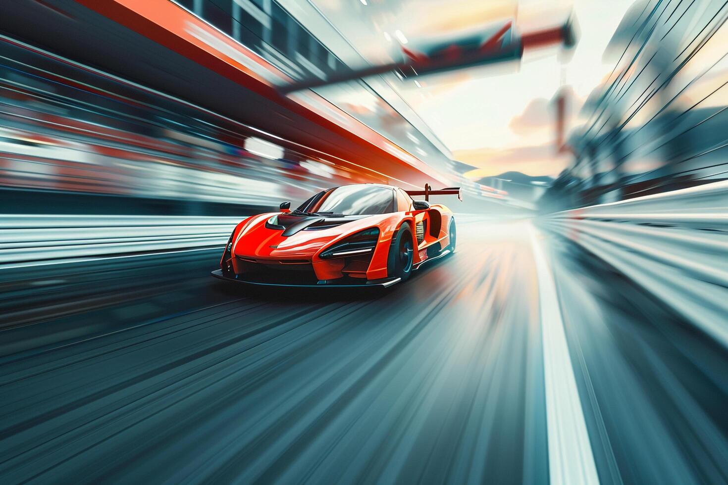 Sports car speeding down a race track. effect. background. Nature photo