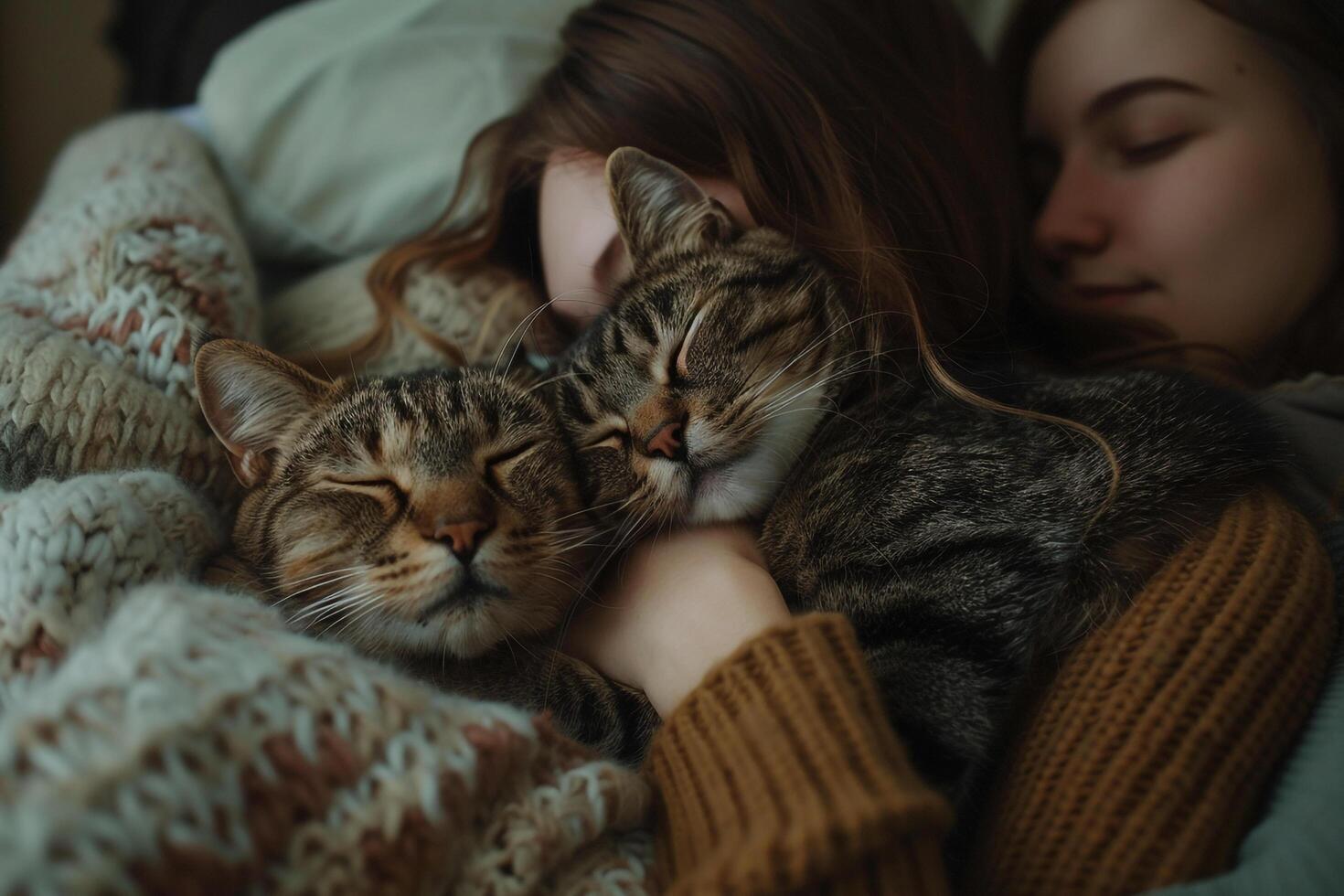 Affectionate Cat Cuddling with Its Owner Indoors photo
