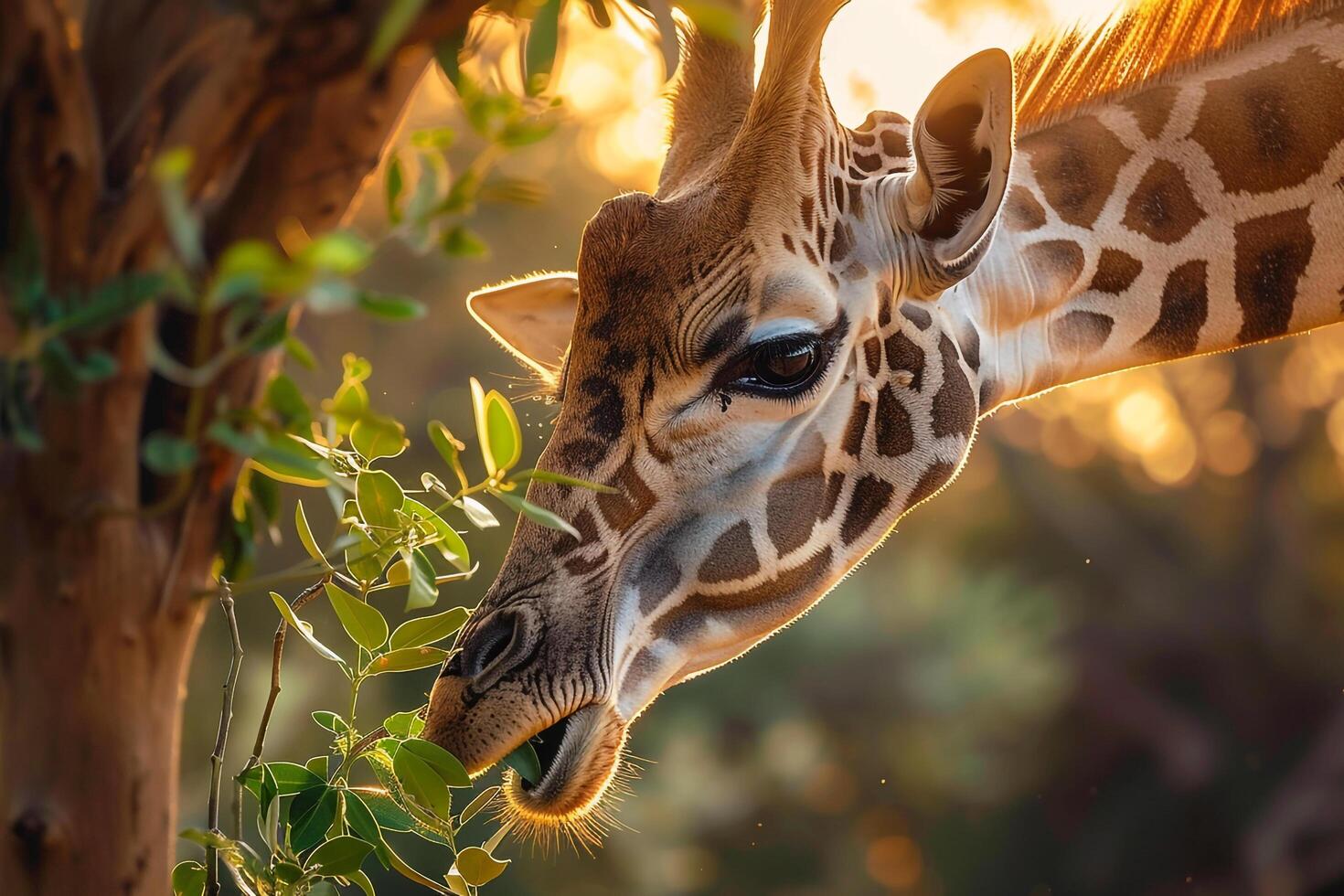 Giraffe Feeding on Acacia Tree Leaves photo