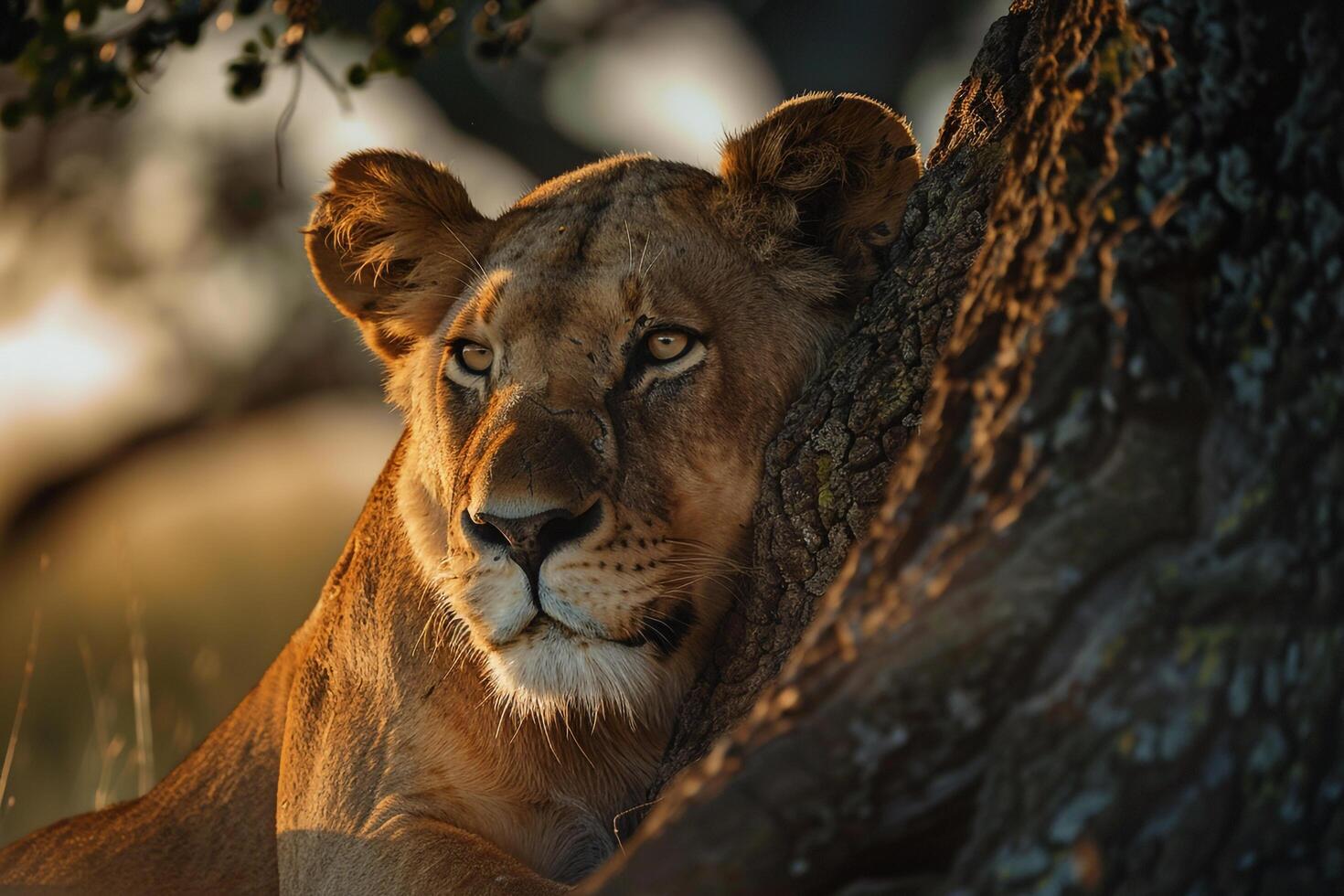 Majestic Lioness Resting Under a Tree photo