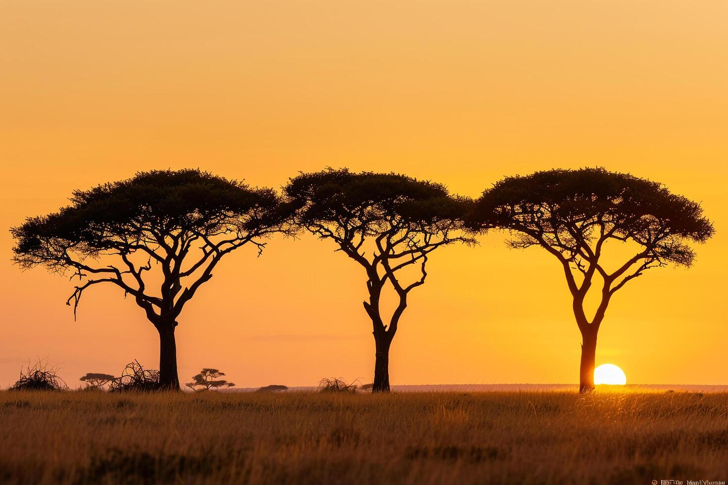 Silhouette of Acacia Trees on the Savannah at Sunset Background Nature photo
