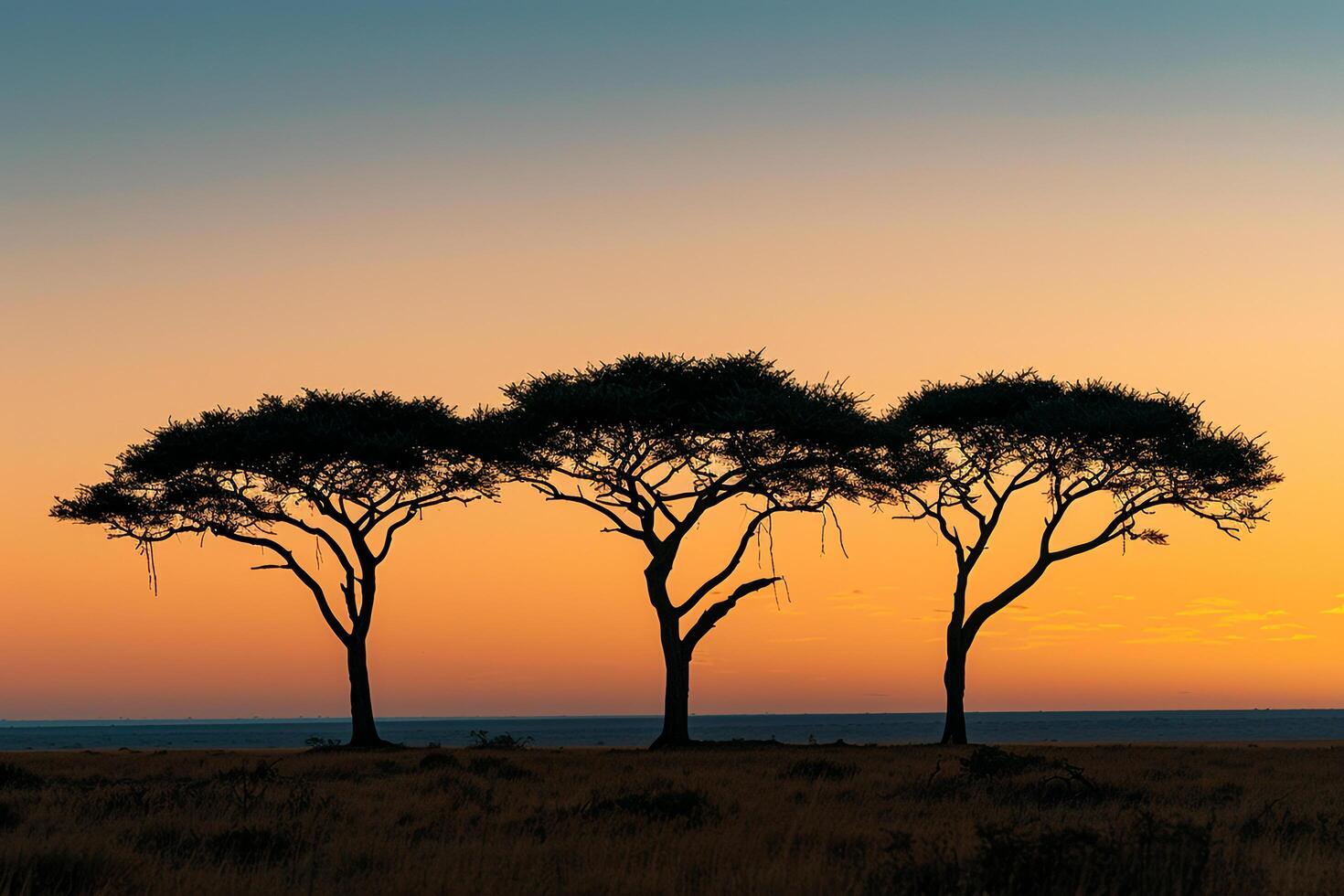 Silhouette of Acacia Trees on the Savannah at Sunset Background Nature photo