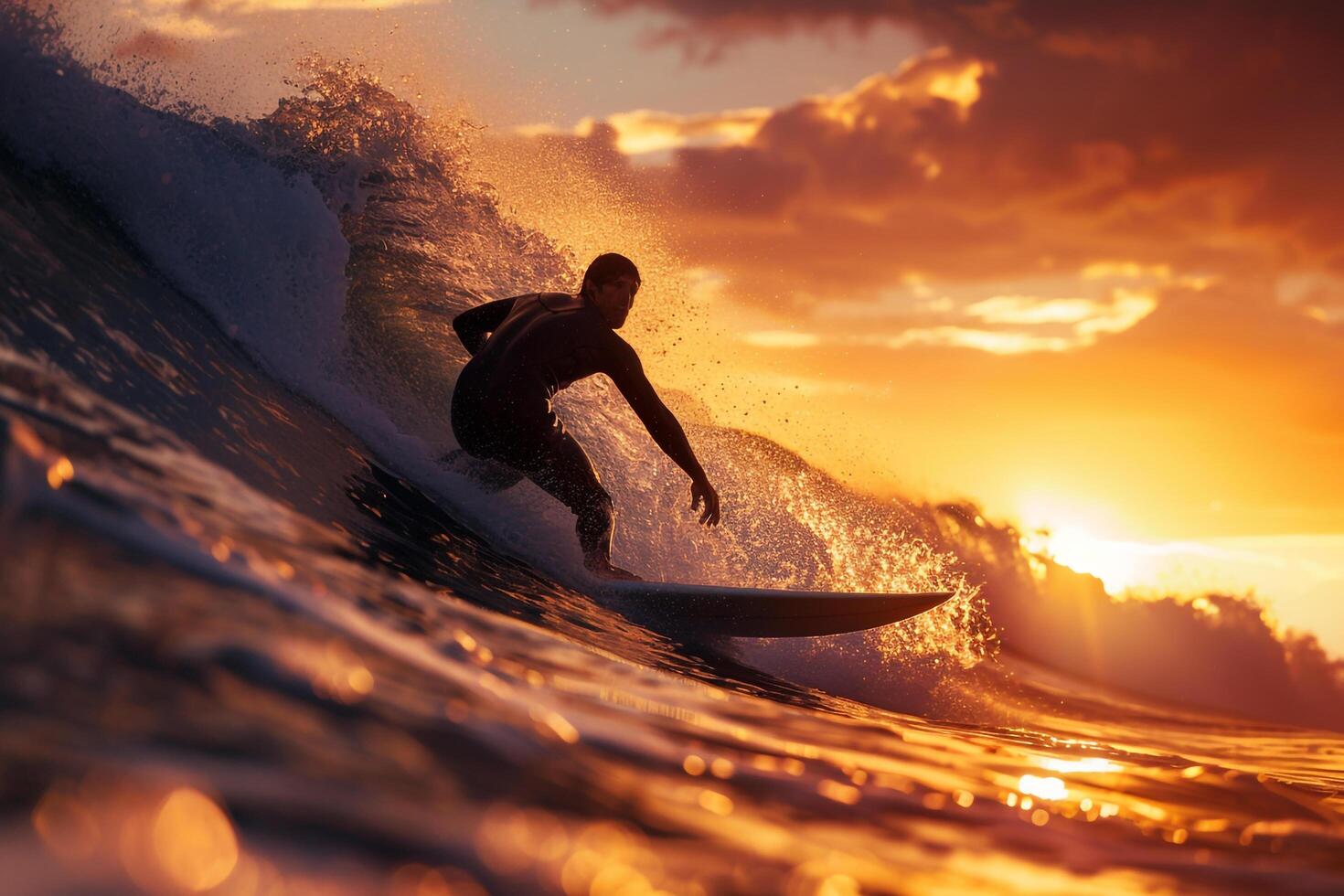 Surfer riding a wave during a  sunset. background. Nature photo