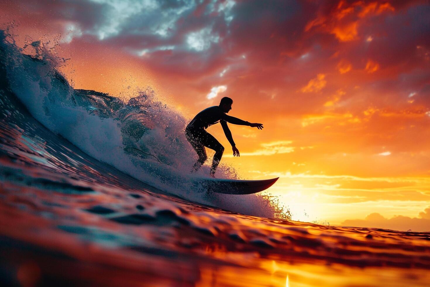 Surfer riding a wave during a  sunset. background. Nature photo