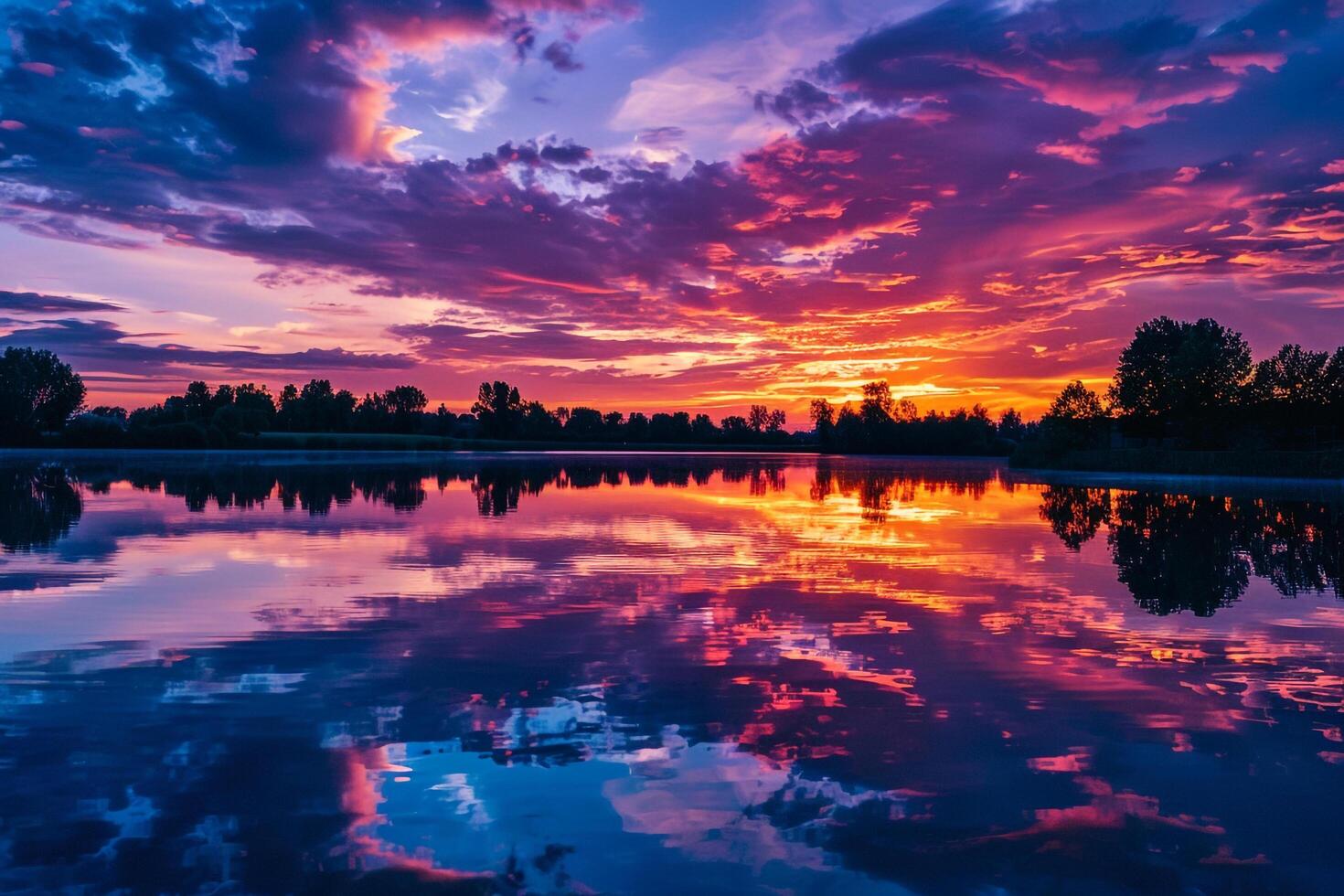 Tranquil lake reflecting  colors of sunset sky. background. Nature photo
