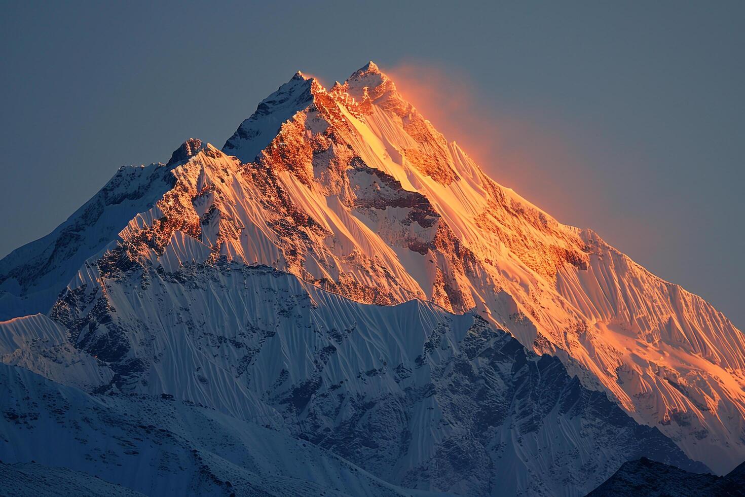 Snowy Mountain Peak at Sunrise. Nature. Background photo