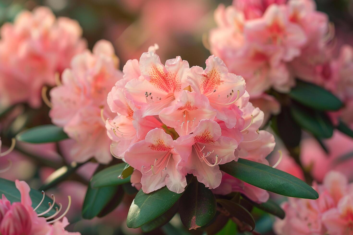 Pink Rhododendrons in Full Bloom. Nature Background photo