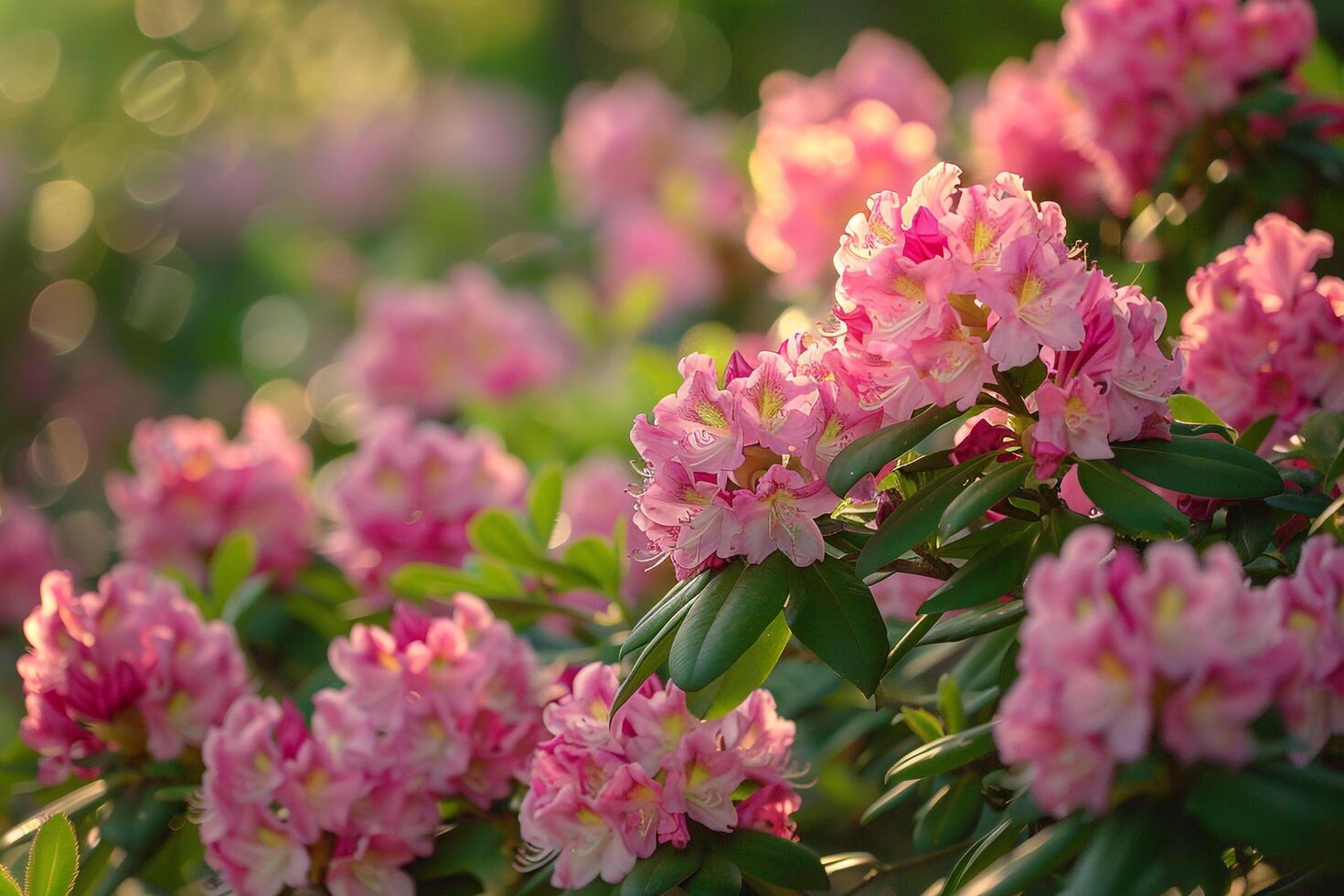 Pink Rhododendrons in Full Bloom. Nature Background photo