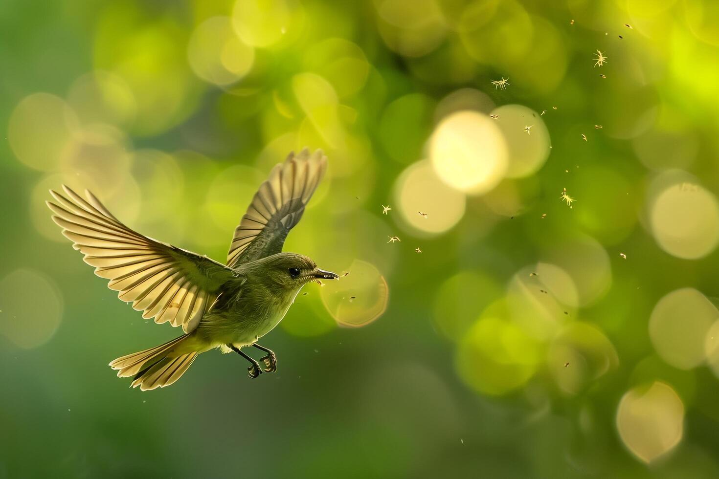 A flycatcher catching insects in midair. nature background photo