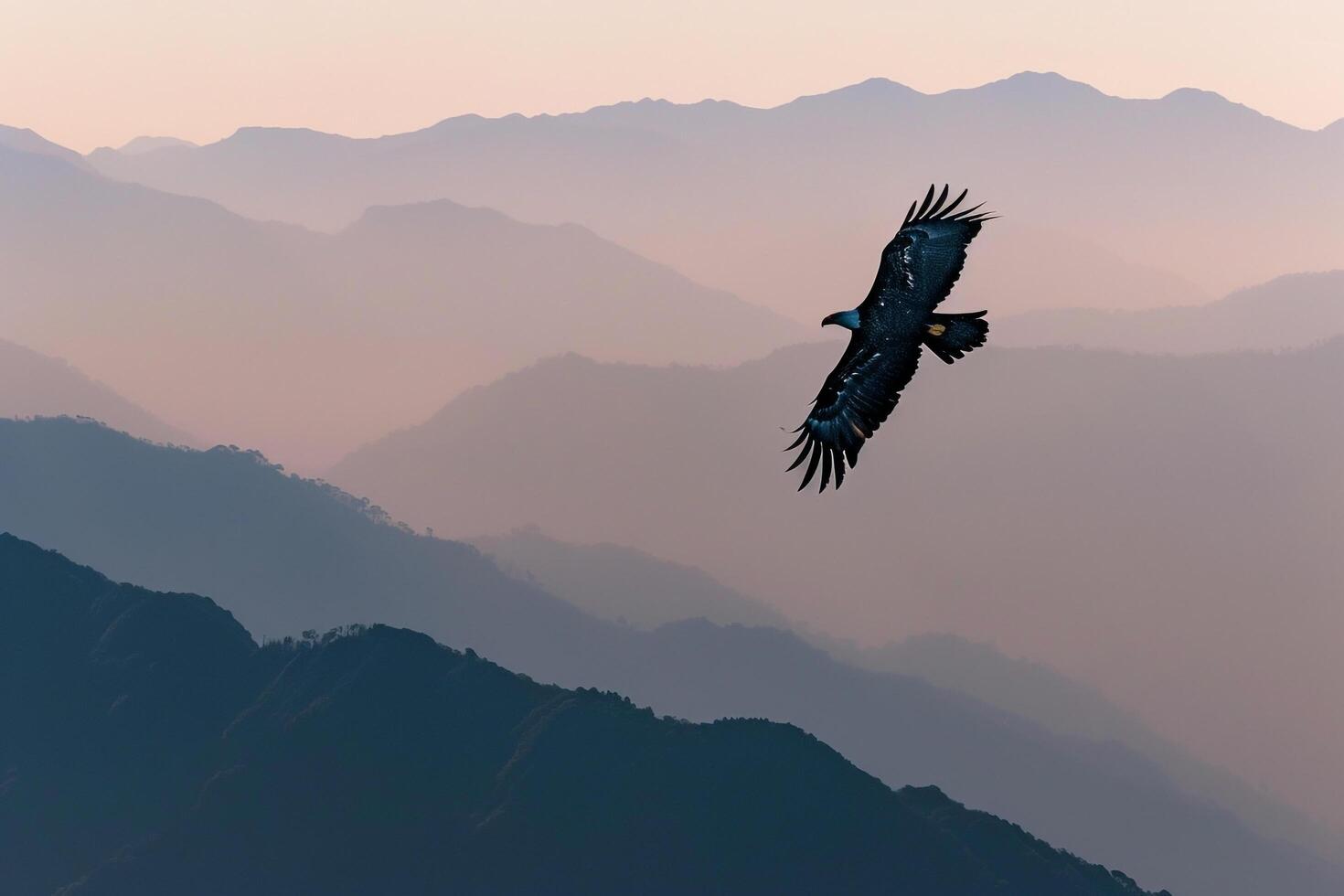 Eagle Soaring High Above a Mountain Range. Nature Background photo