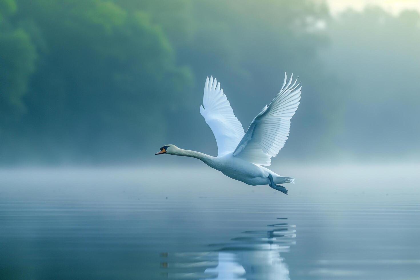 Swan Gracefully Gliding Across a Tranquil Pond. Nature Background photo