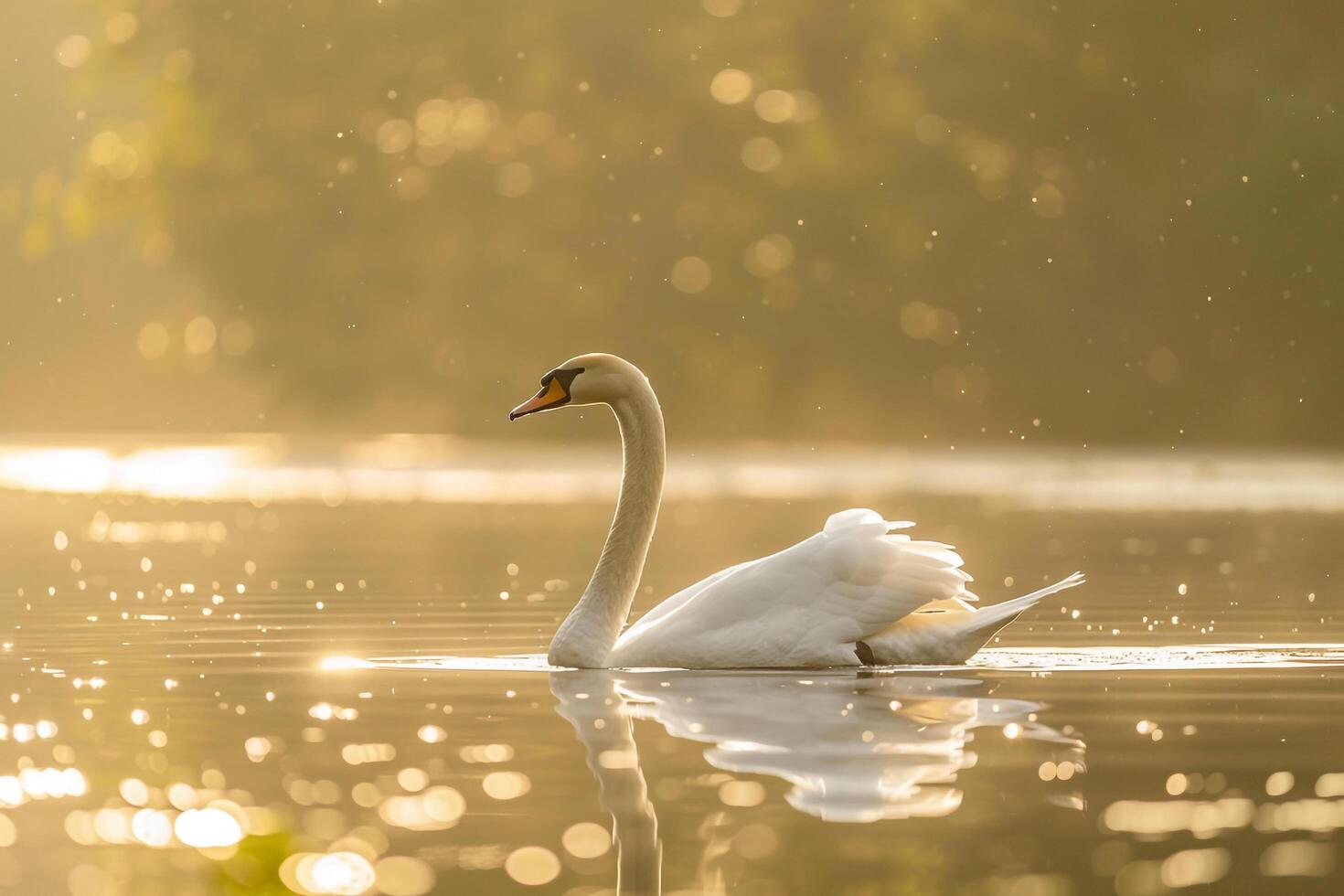 Swan Gracefully Gliding Across a Tranquil Pond. Nature Background photo