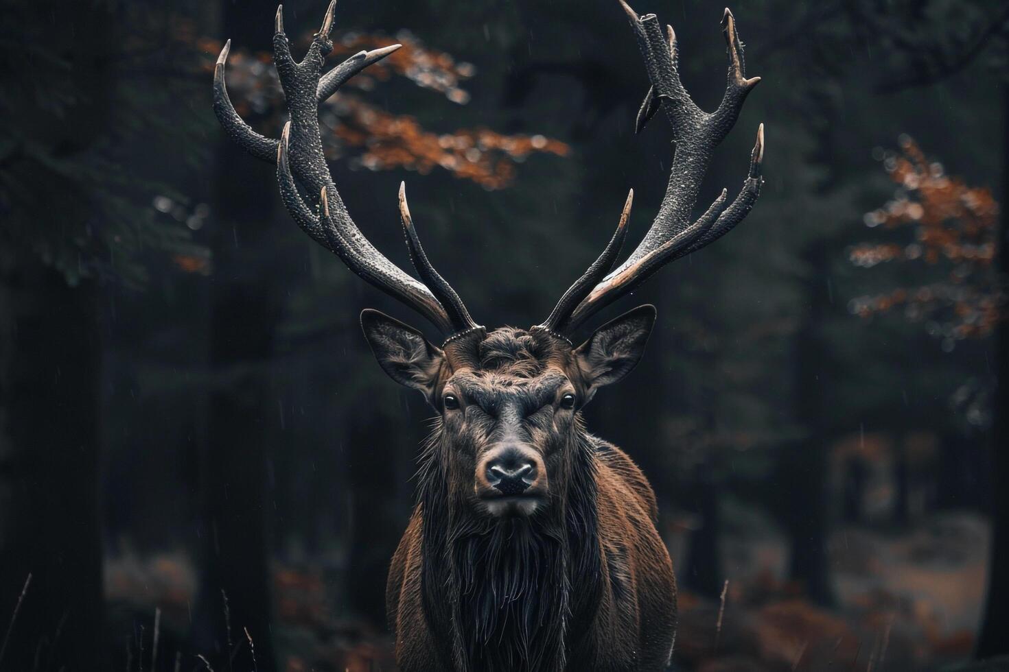 Stag with Majestic Antlers in Forest Clearing. Background. Nature photo