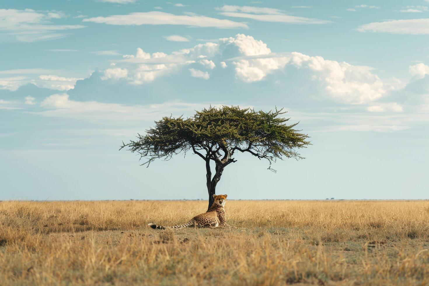 Cheetah Resting Under Acacia Tree in African Savannah  Nature Background photo