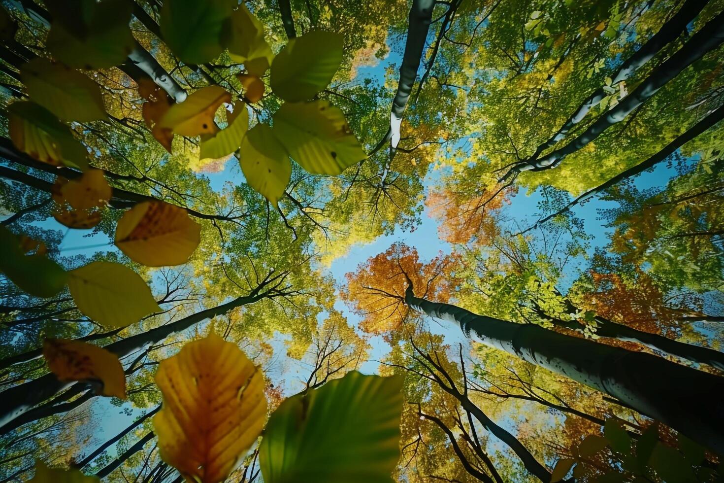 Time Lapse of Green Leaves Changing to Autumn Colors Background Nature photo