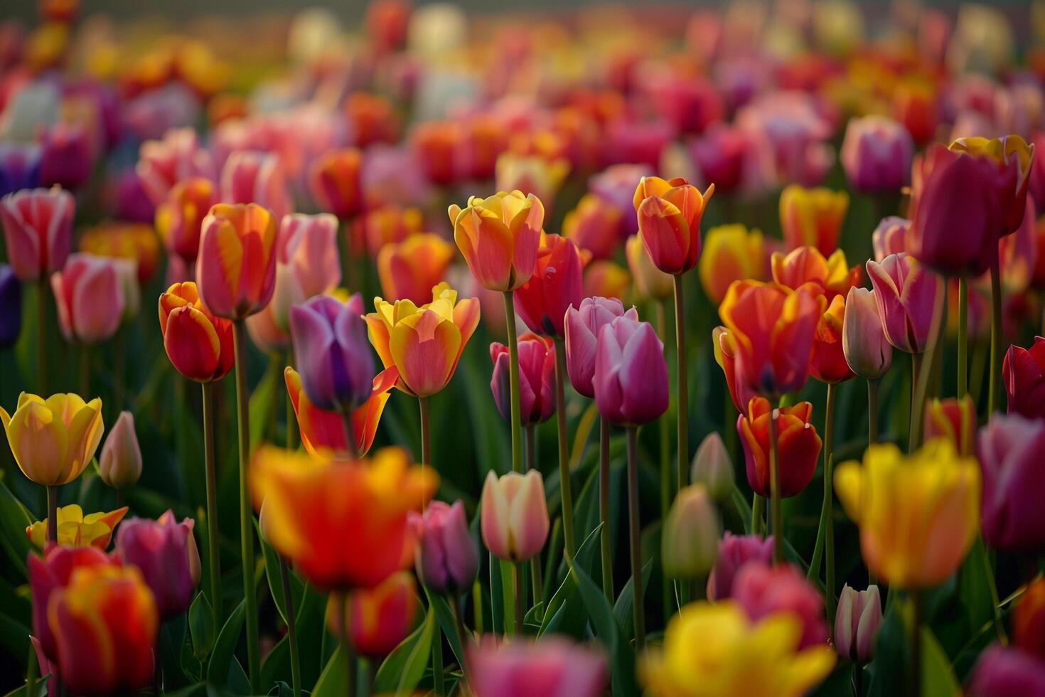 Endless Field of Tulips in Full Bloom Nature Background photo