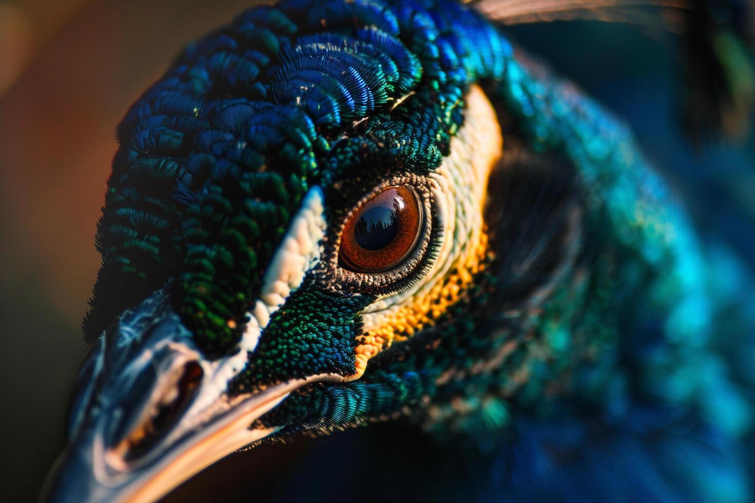 Nature Background of a Peacocks Eye. Showcasing  Colors and Intricate Feathers photo