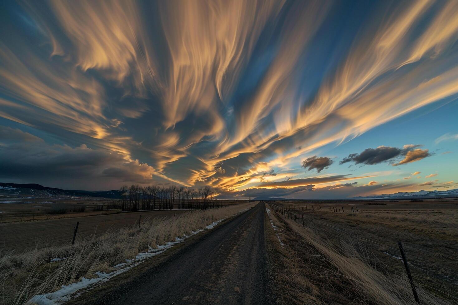 Wispy Cirrus Clouds at Sunset Nature Background photo