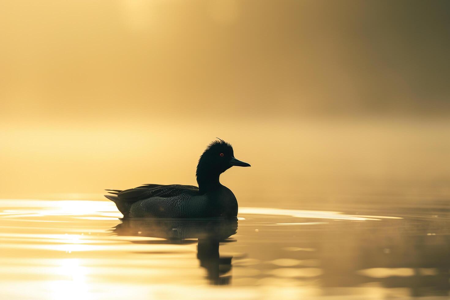 Graceful Coot Swimming in a Tranquil Lake at Dawn. Nature Background photo