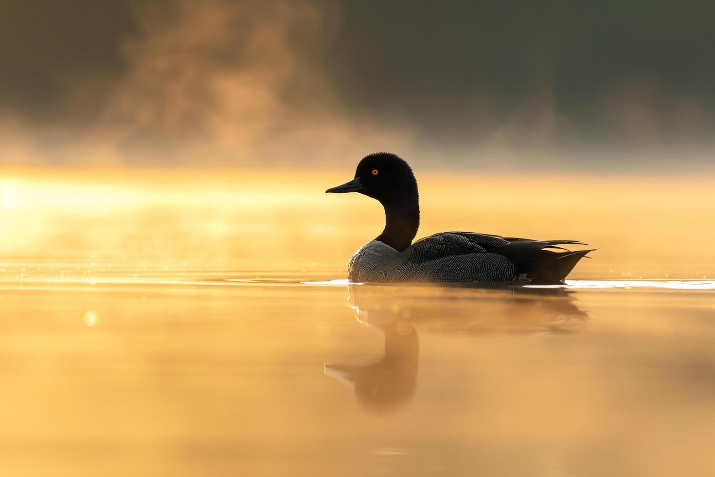 Graceful Coot Swimming in a Tranquil Lake at Dawn. Nature Background photo