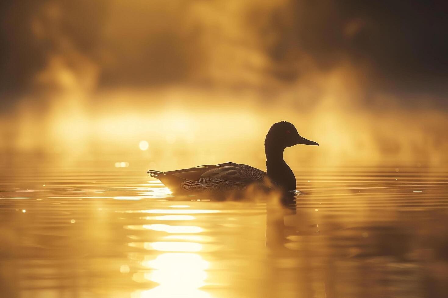 Graceful Coot Swimming in a Tranquil Lake at Dawn. Nature Background photo
