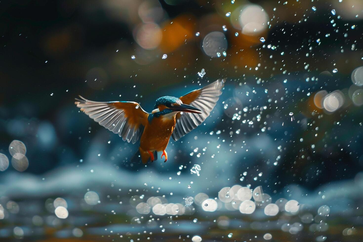 Kingfisher Diving into a Sparkling River. Nature Background photo