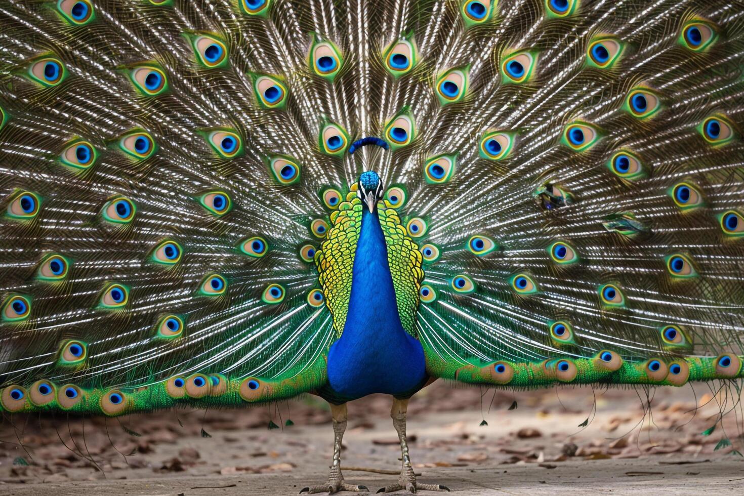 Regal peacock displaying its  plumage in a botanical garden. background nature photo