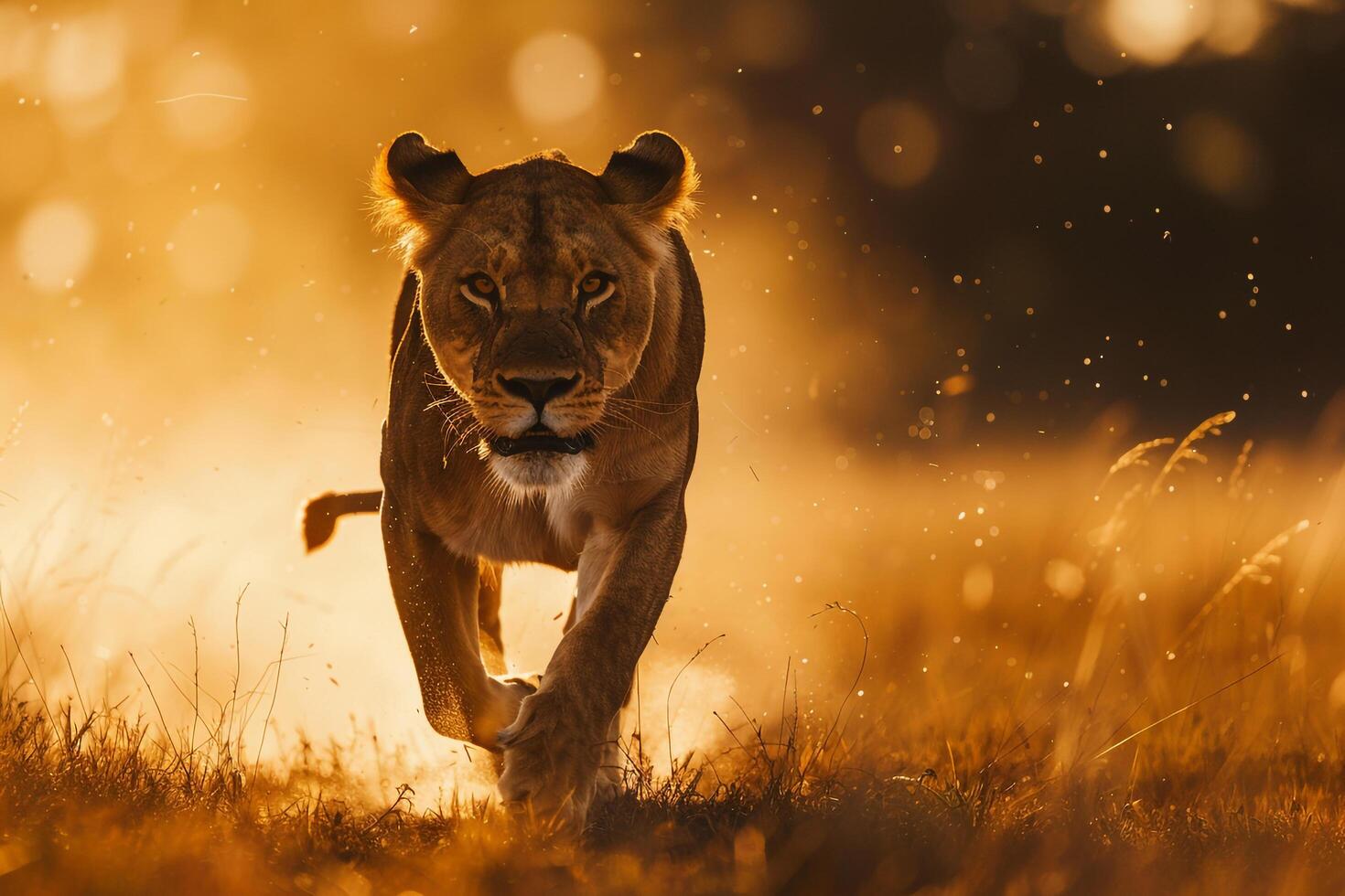Nature background of a majestic lioness hunting in the savannah. background nature photo