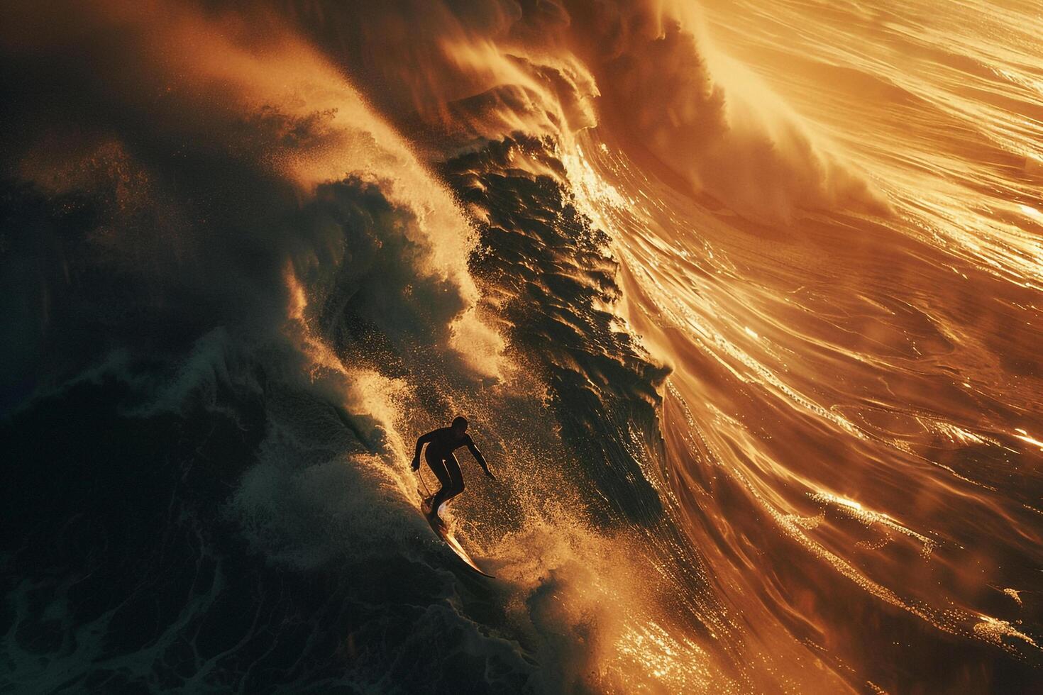 Surfer Riding a Massive Wave at Sunset photo