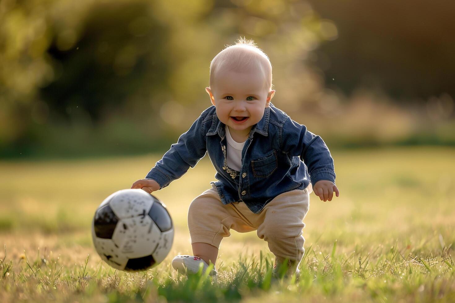 Child Playing with Soccer Ball on a Sunny Day photo