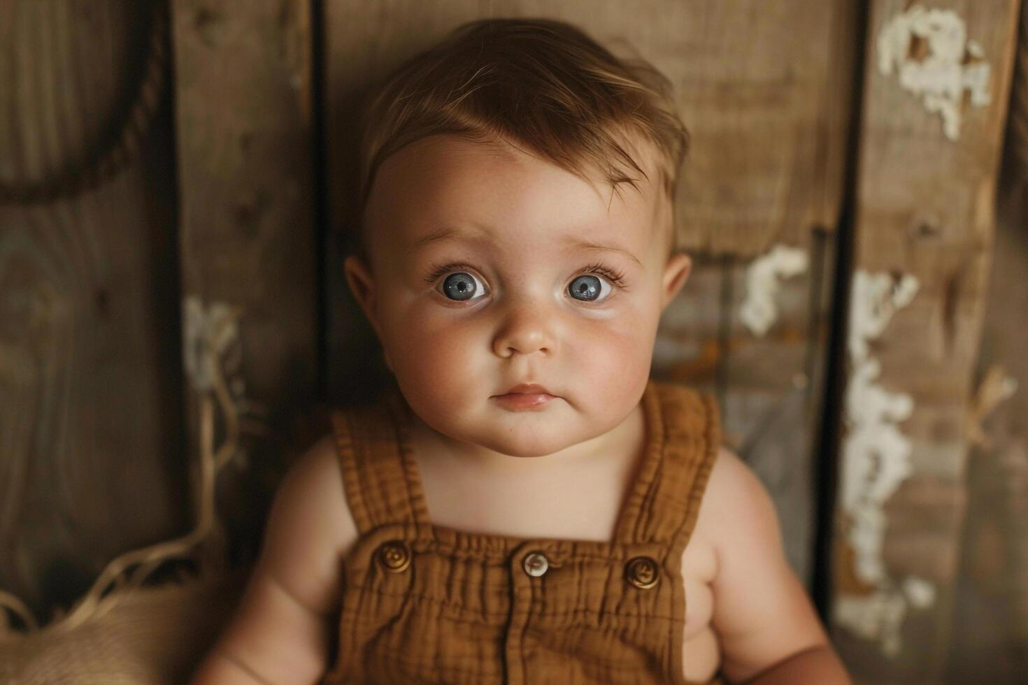 Baby with a  Brown Background in a Playful and Cheerful photo