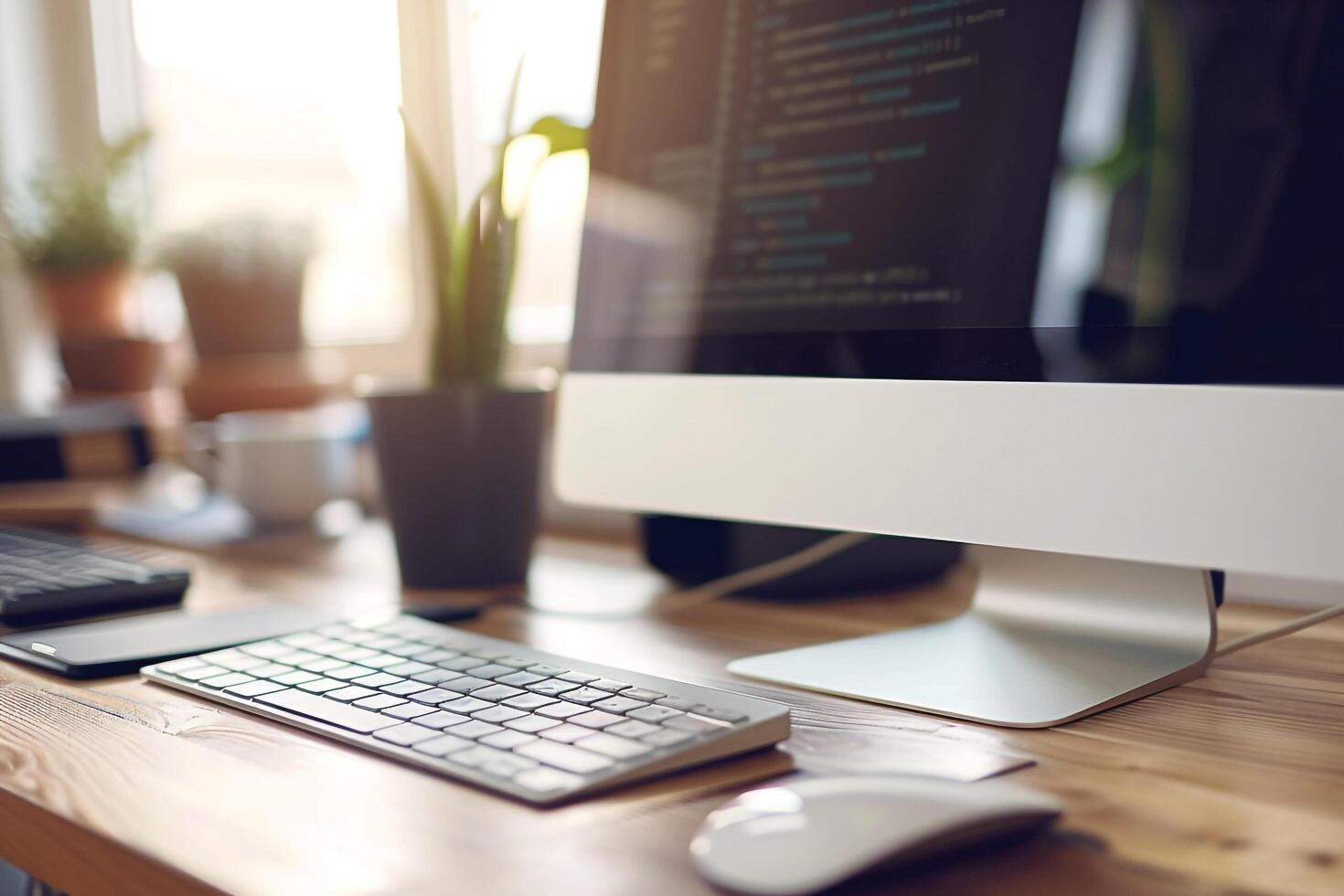 High Tech Desktop Computer Mockup with   Aesthetic photo