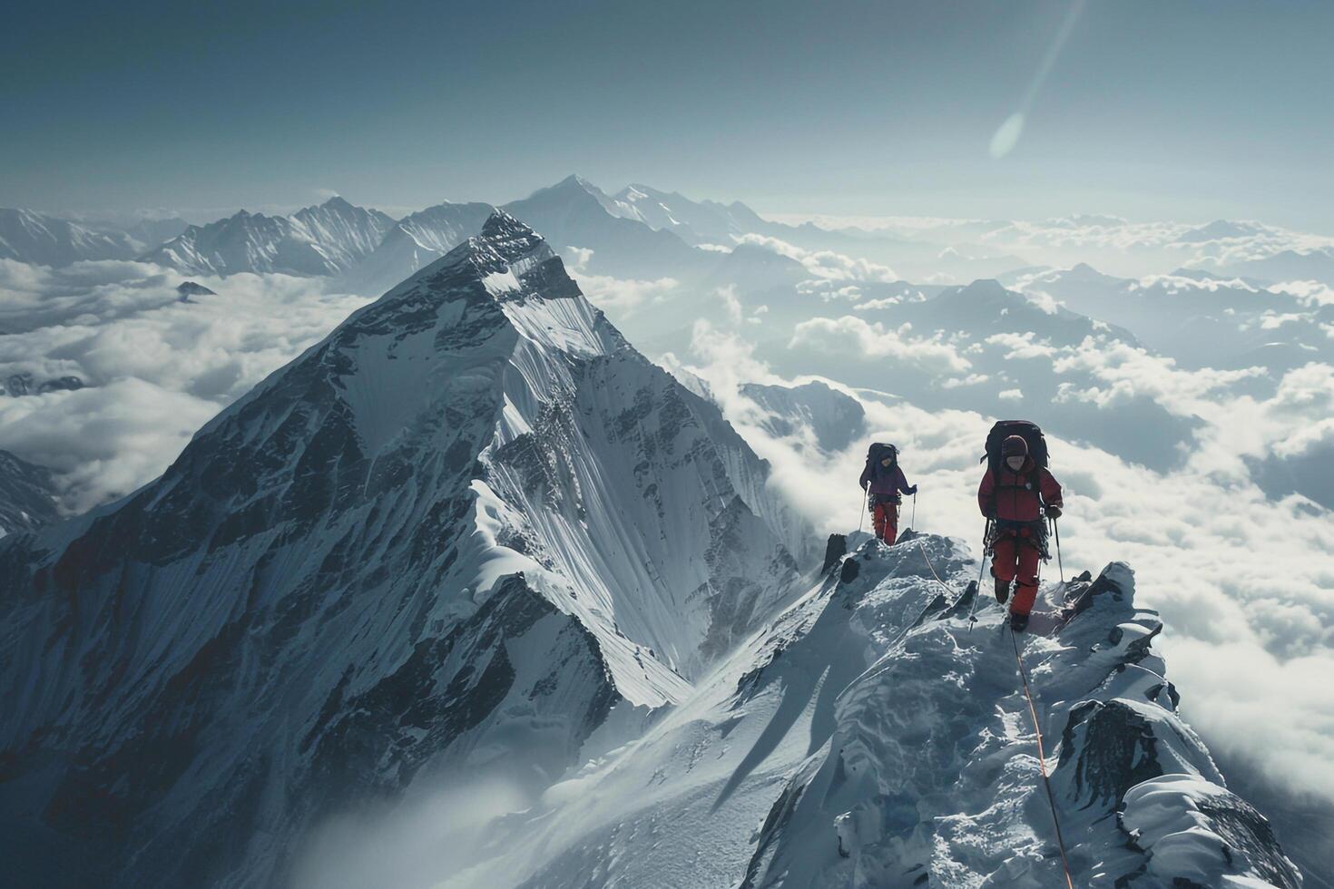 Climbers Ascending Snowy Peaks of Mount Everest in Nepal Background photo