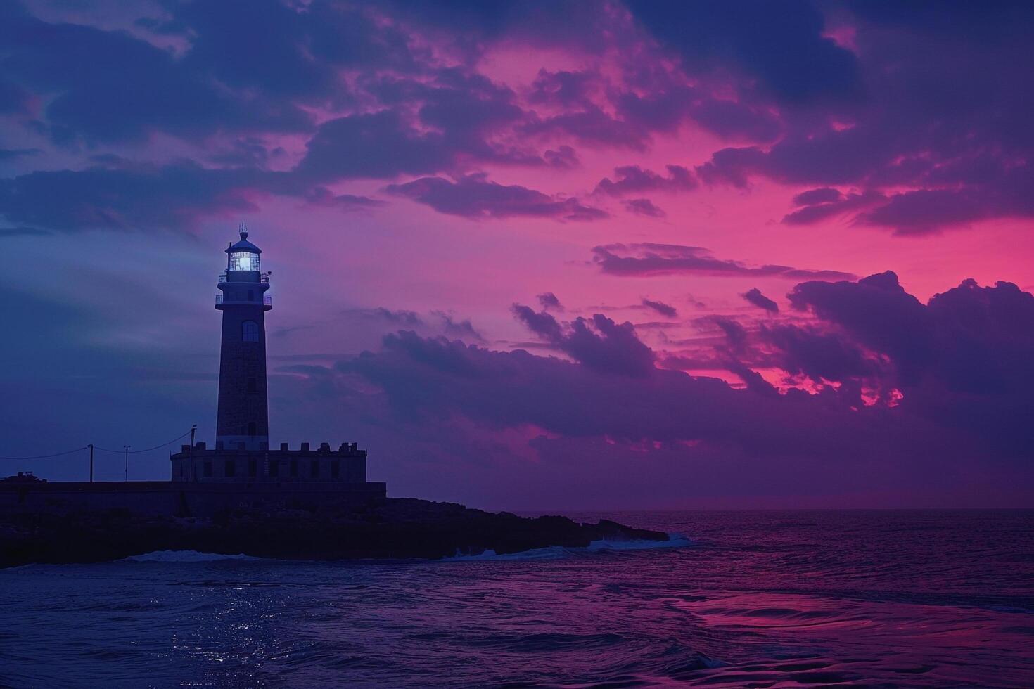 Tranquil Lighthouse Overlooking Twilight Seascape Background photo