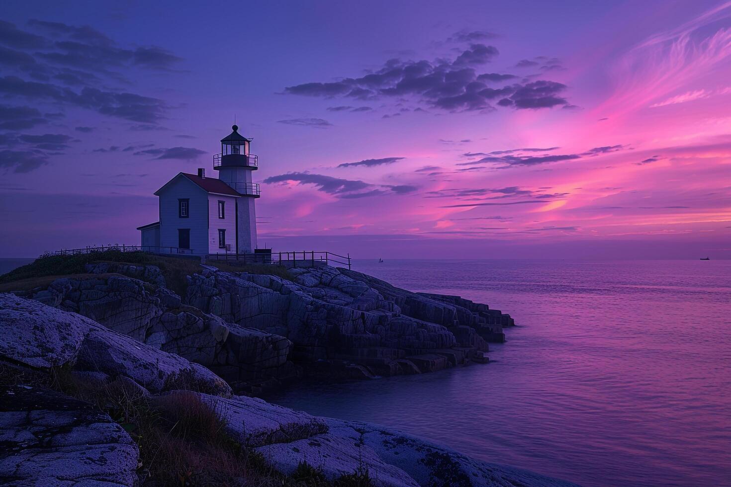 Tranquil Lighthouse with Twilight Seascape and Calm Background photo