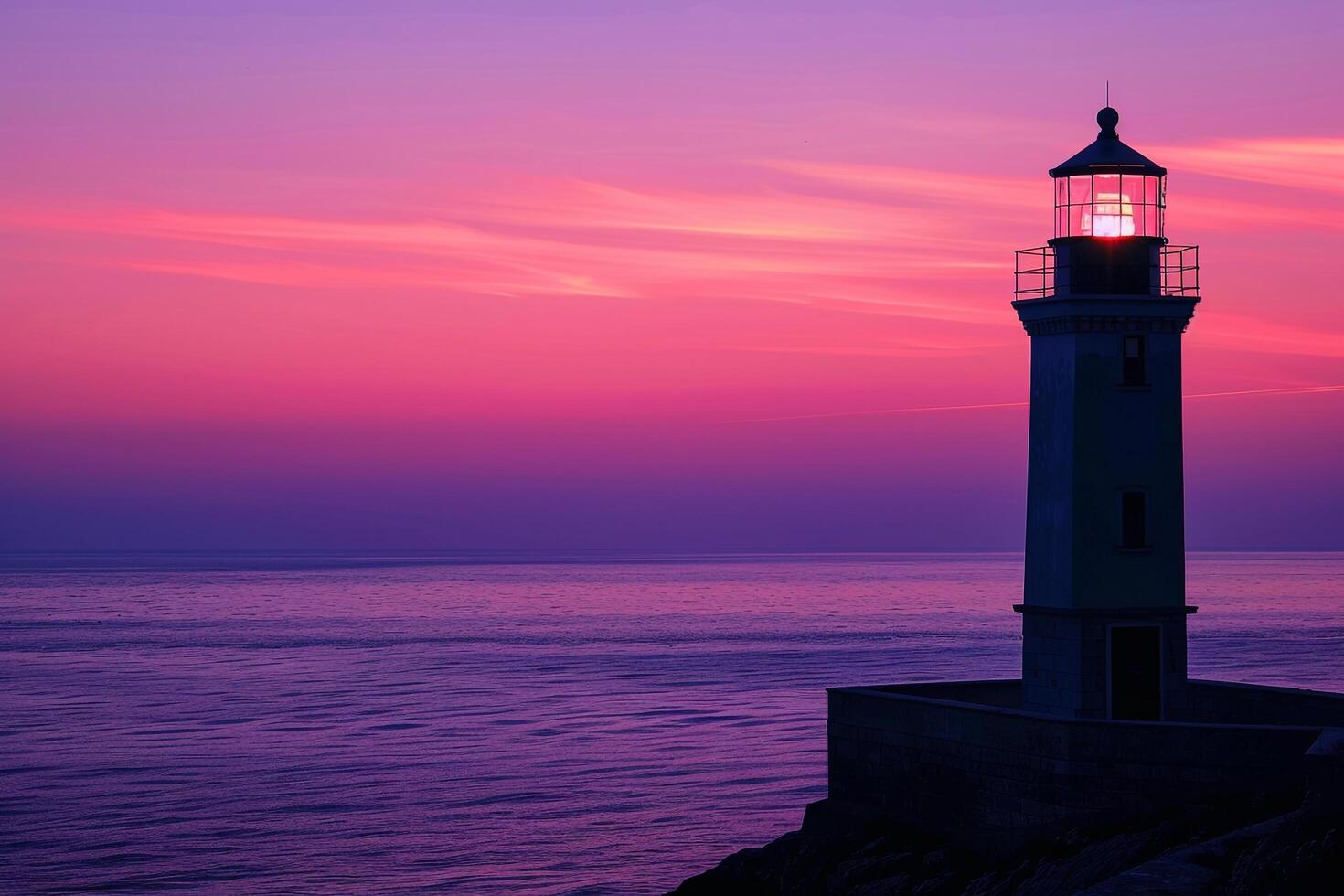 Lighthouse in Twilight Seascape with Calm and Serene Background photo