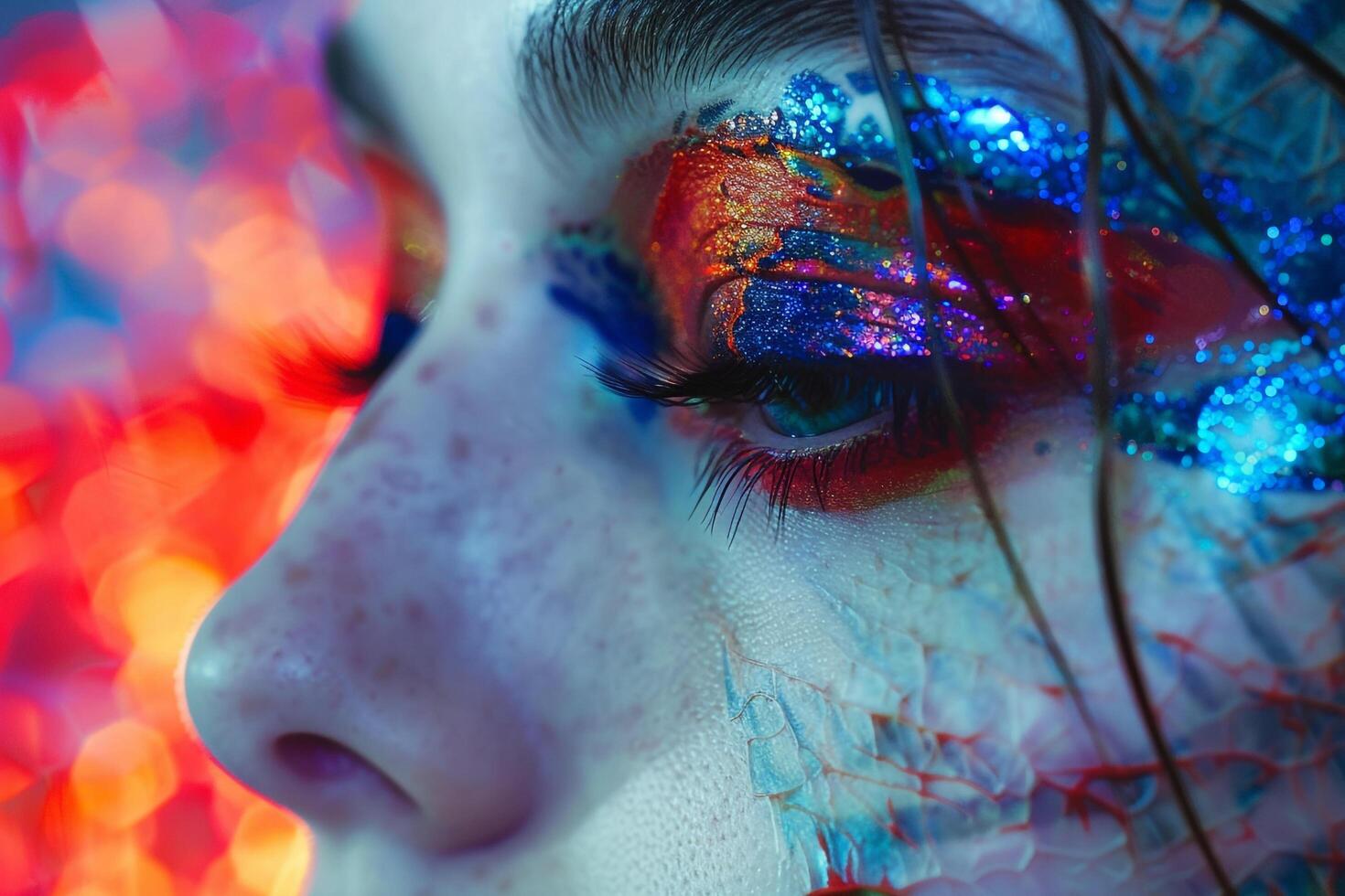 Woman with avant garde makeup showcasing b and artistic style background photo