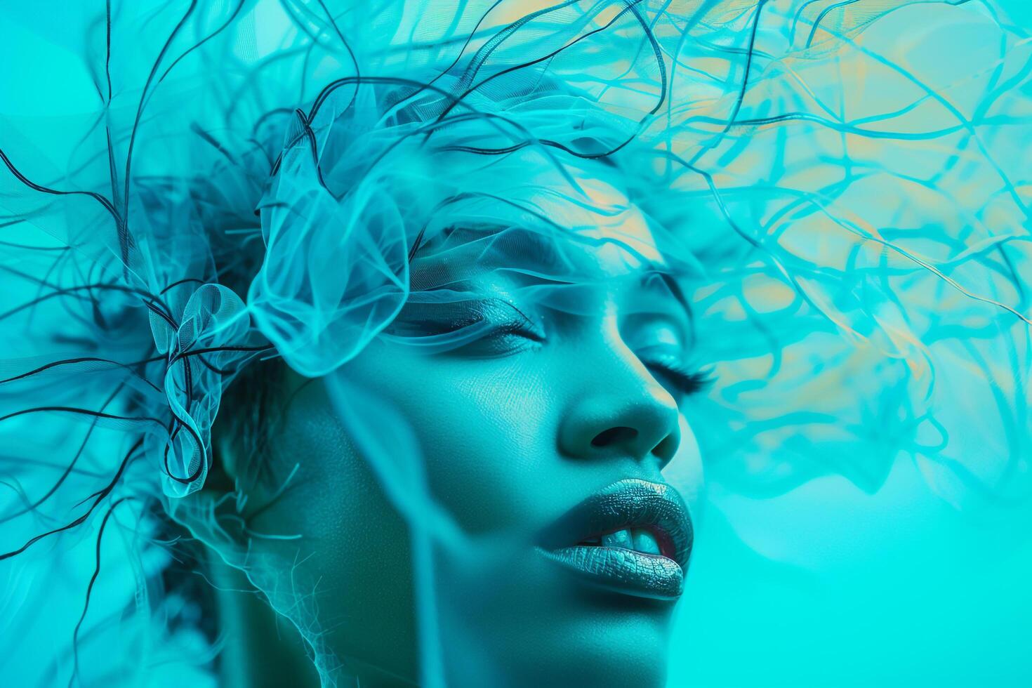 Woman with an artistic hairstyle reflecting contemporary fashion trends background photo